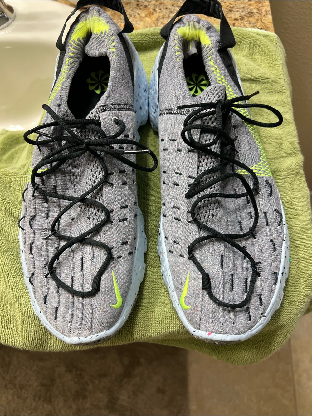 Size 14! Nike Grey Knit Sneakers with Neon Yellow Accents no box like new